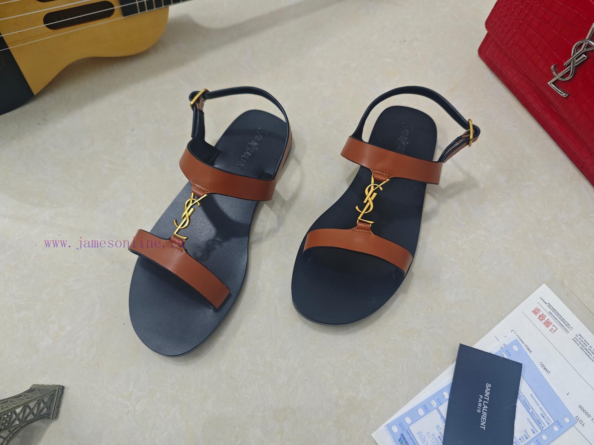 Saint Laurent Flat Sandals 2025 Early Spring Synchronized YSLLogo Letter Buckle DecorationClass g3pby12g - Image 8