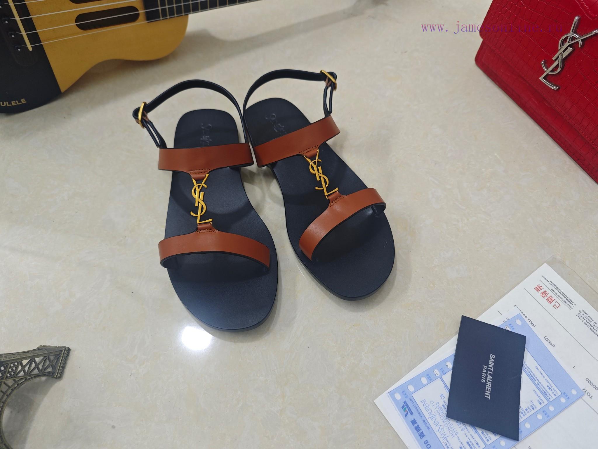Saint Laurent Flat Sandals 2025 Early Spring Synchronized YSLLogo Letter Buckle DecorationClass g3pby12g - Image 9