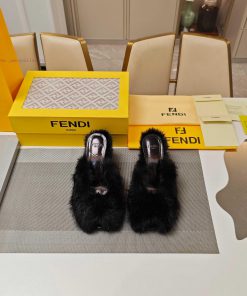 Wool Fur Series Fendi Top EditionThe Mixed Pure Wool "FF" Logo Wool Slippers Sought After By 25 nugaly09