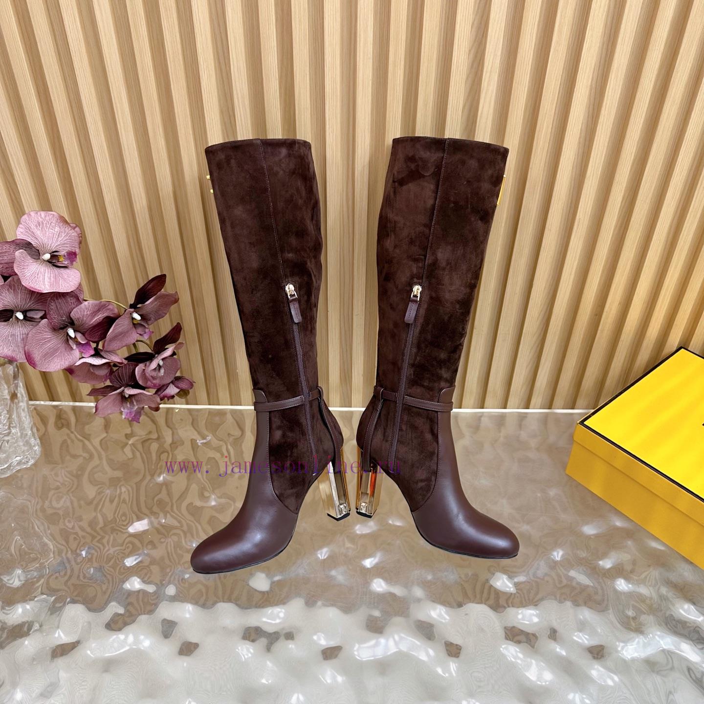 2025 Fashion Show New FENDI Hollowed Out Thick Heel Boots With 2 Different Fabrics Are Super Po 6e6nmp4q - Image 7