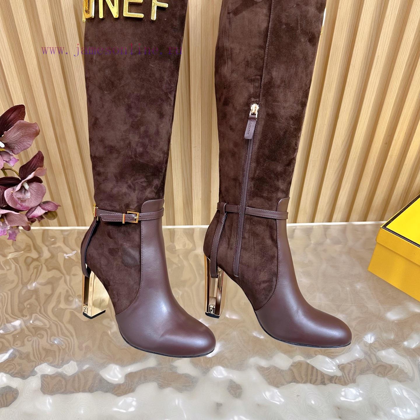 2025 Fashion Show New FENDI Hollowed Out Thick Heel Boots With 2 Different Fabrics Are Super Po 6e6nmp4q - Image 8