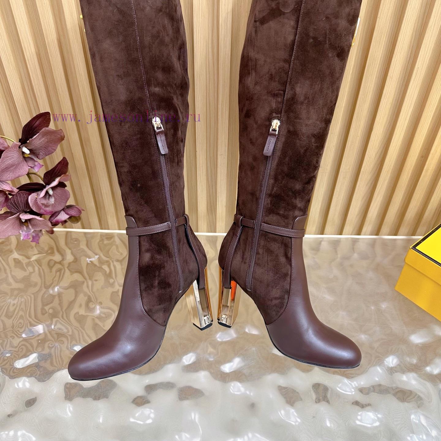 2025 Fashion Show New FENDI Hollowed Out Thick Heel Boots With 2 Different Fabrics Are Super Po 6e6nmp4q - Image 9