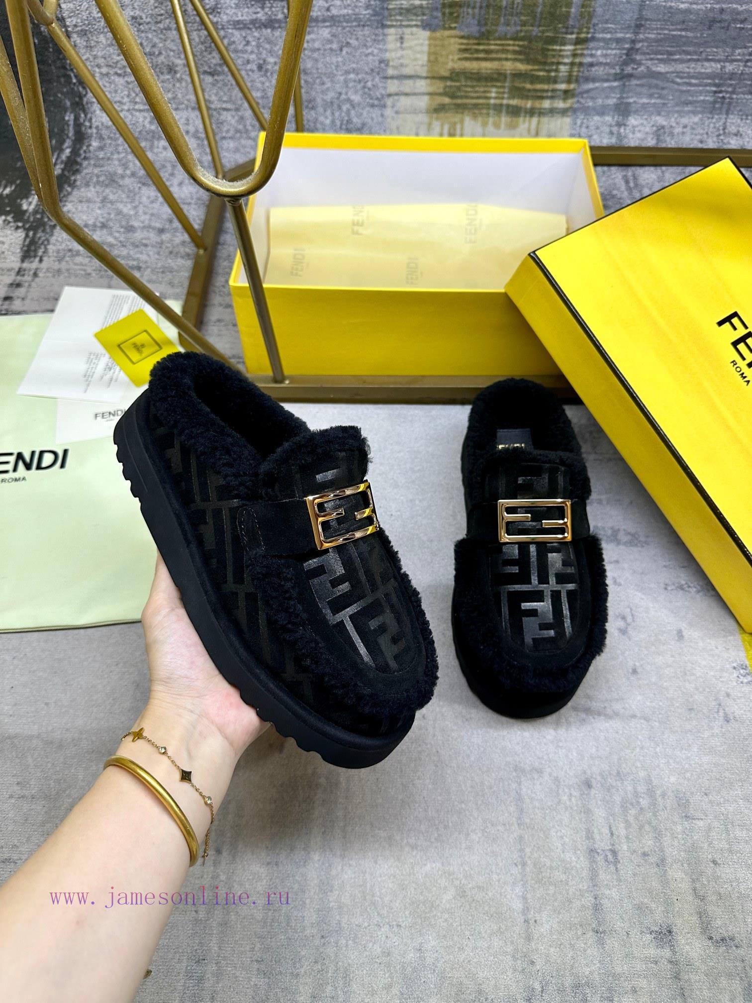 FENDI's Latest Casual Round Toe Flat Half Slippers Are Made Of Black Suede Material With Raised rei5nc95