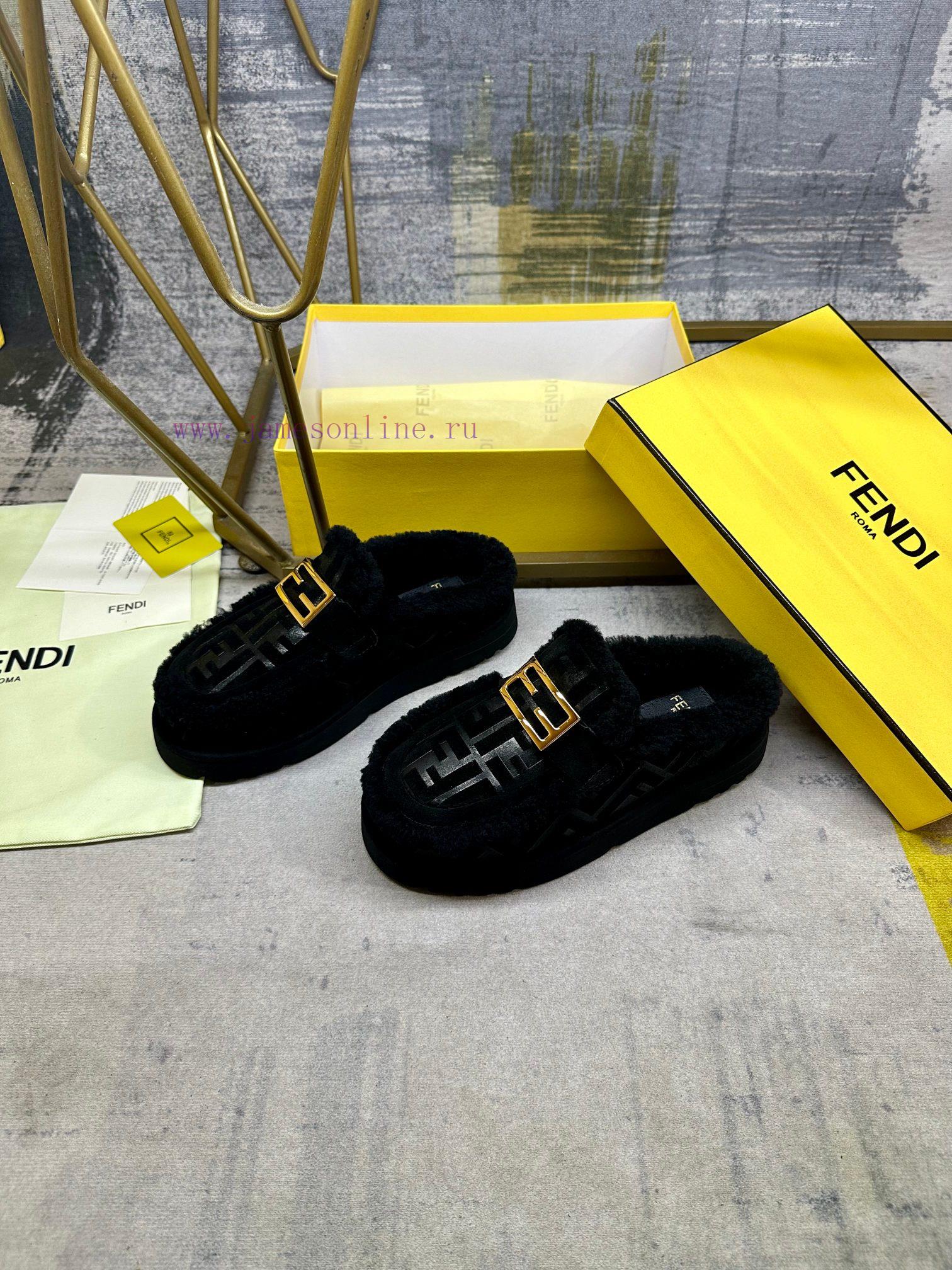 FENDI's Latest Casual Round Toe Flat Half Slippers Are Made Of Black Suede Material With Raised rei5nc95 - Image 3