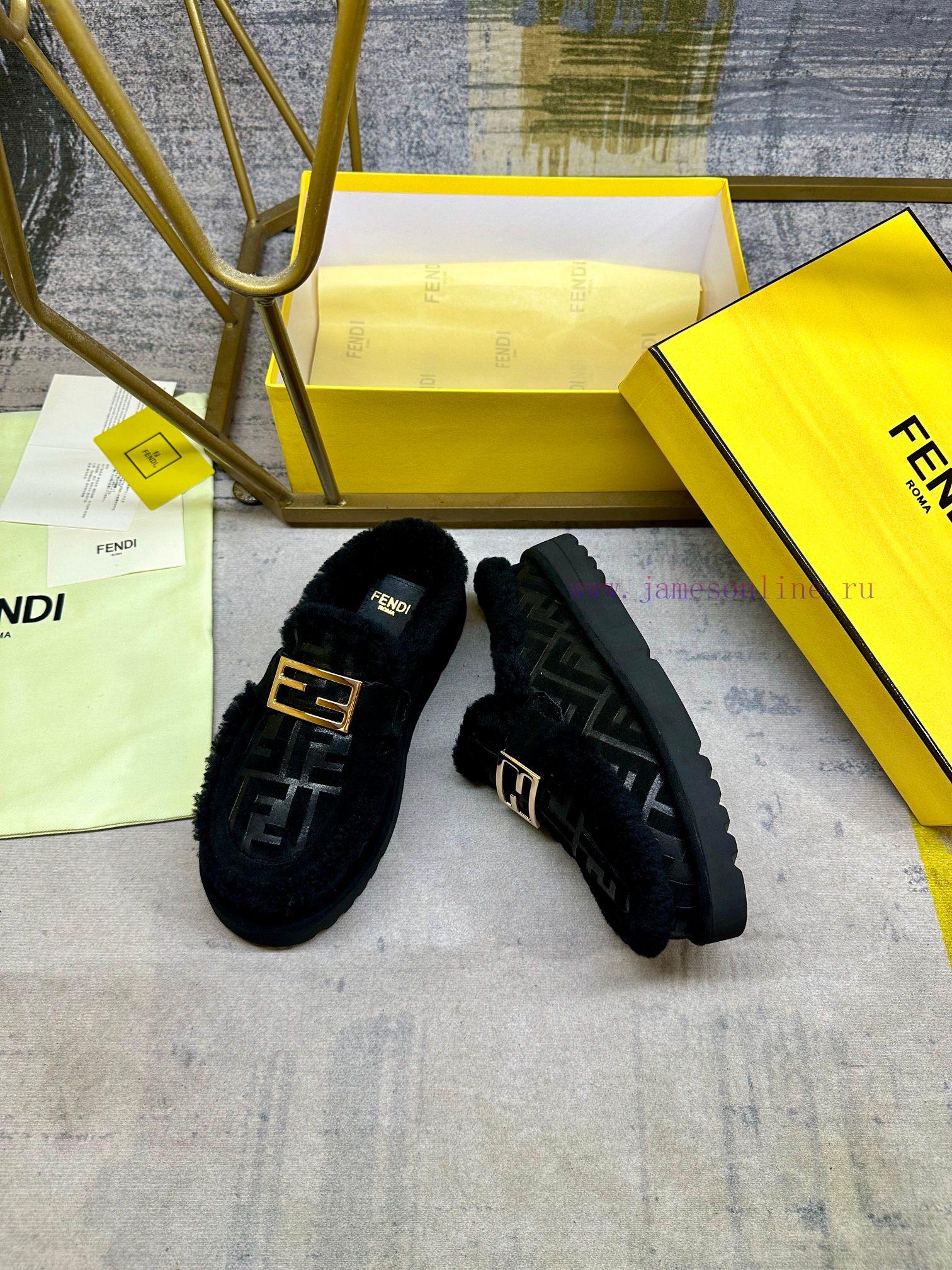 FENDI's Latest Casual Round Toe Flat Half Slippers Are Made Of Black Suede Material With Raised rei5nc95 - Image 5