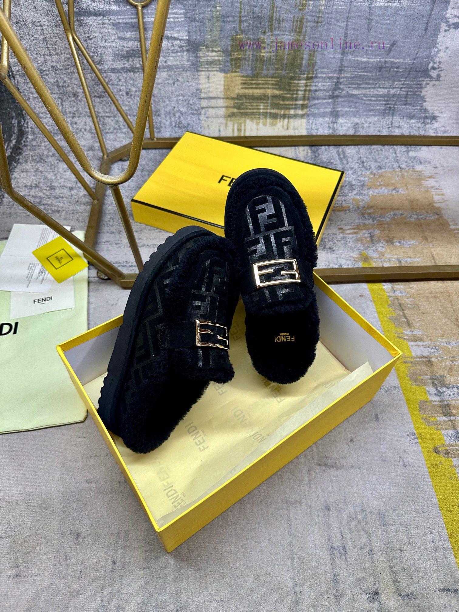 FENDI's Latest Casual Round Toe Flat Half Slippers Are Made Of Black Suede Material With Raised rei5nc95 - Image 6