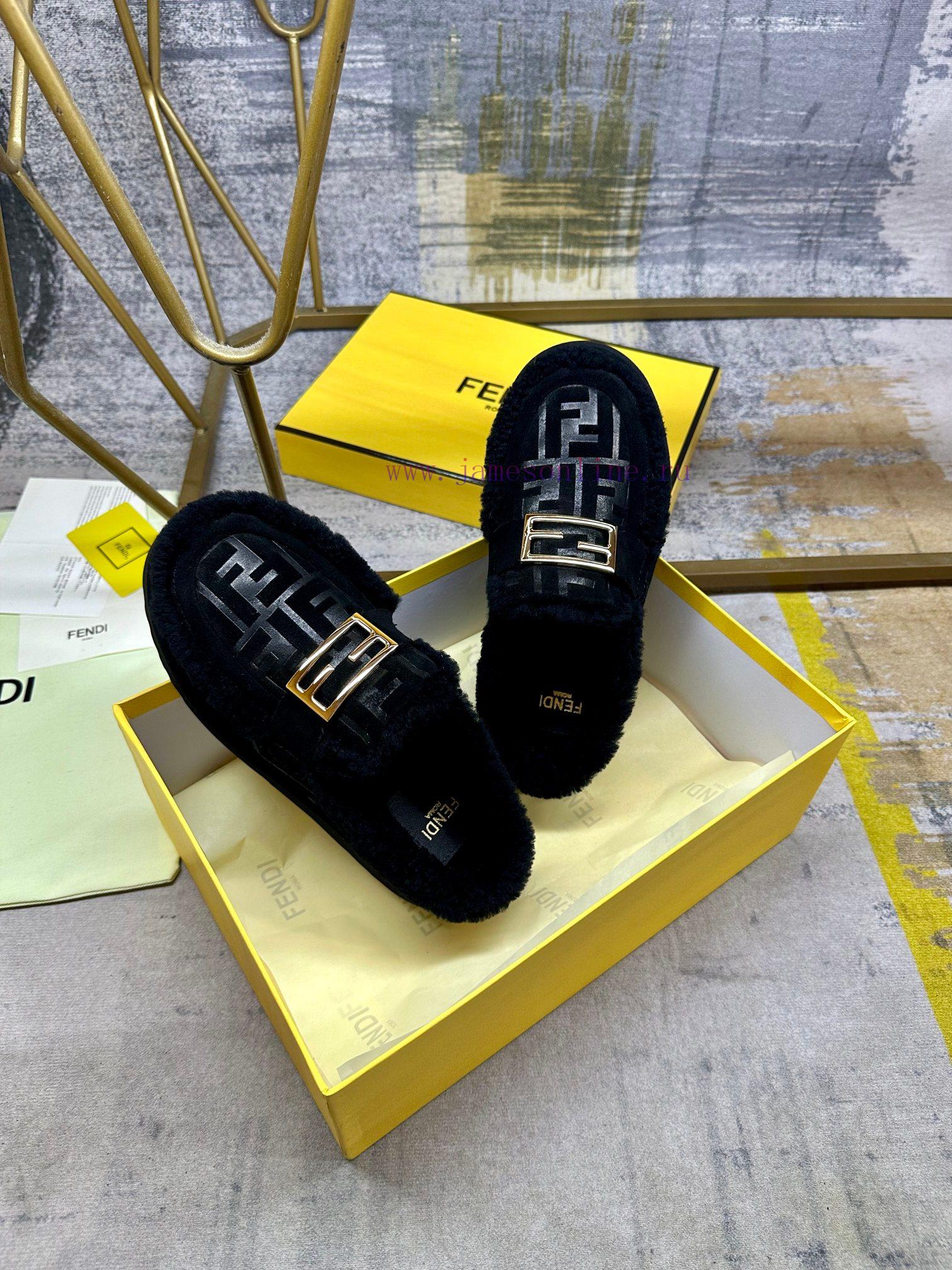 FENDI's Latest Casual Round Toe Flat Half Slippers Are Made Of Black Suede Material With Raised rei5nc95 - Image 7