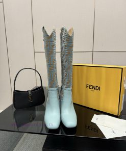 FENDI Delfina Leather High-heeled BootsRound Headed Leather Delfina Boots Featuring FF Jacquard 9bw3xwvq