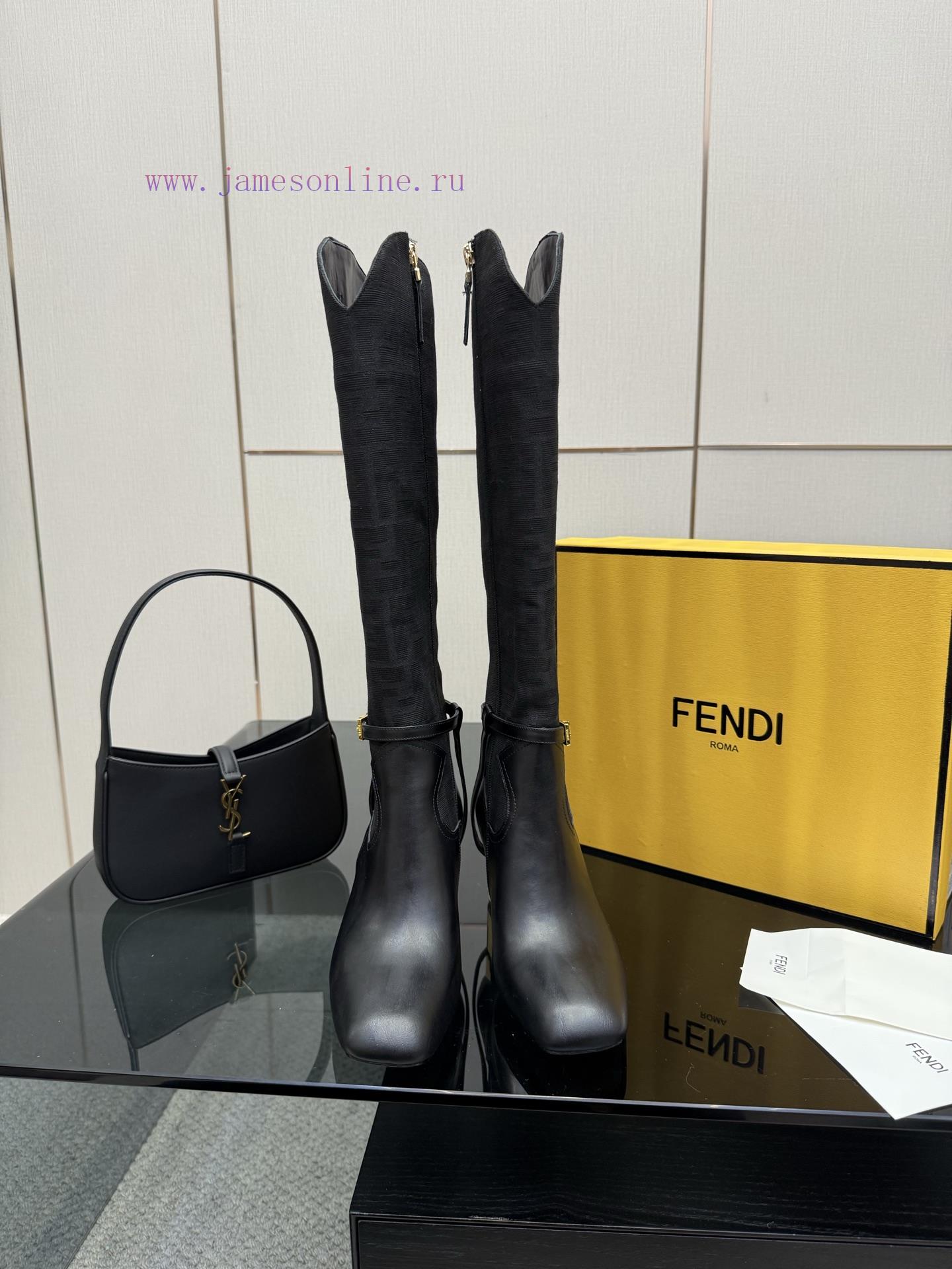 FENDI Delfina Leather High-heeled BootsRound Headed Leather Delfina Boots Featuring FF Jacquard isn6g1mw