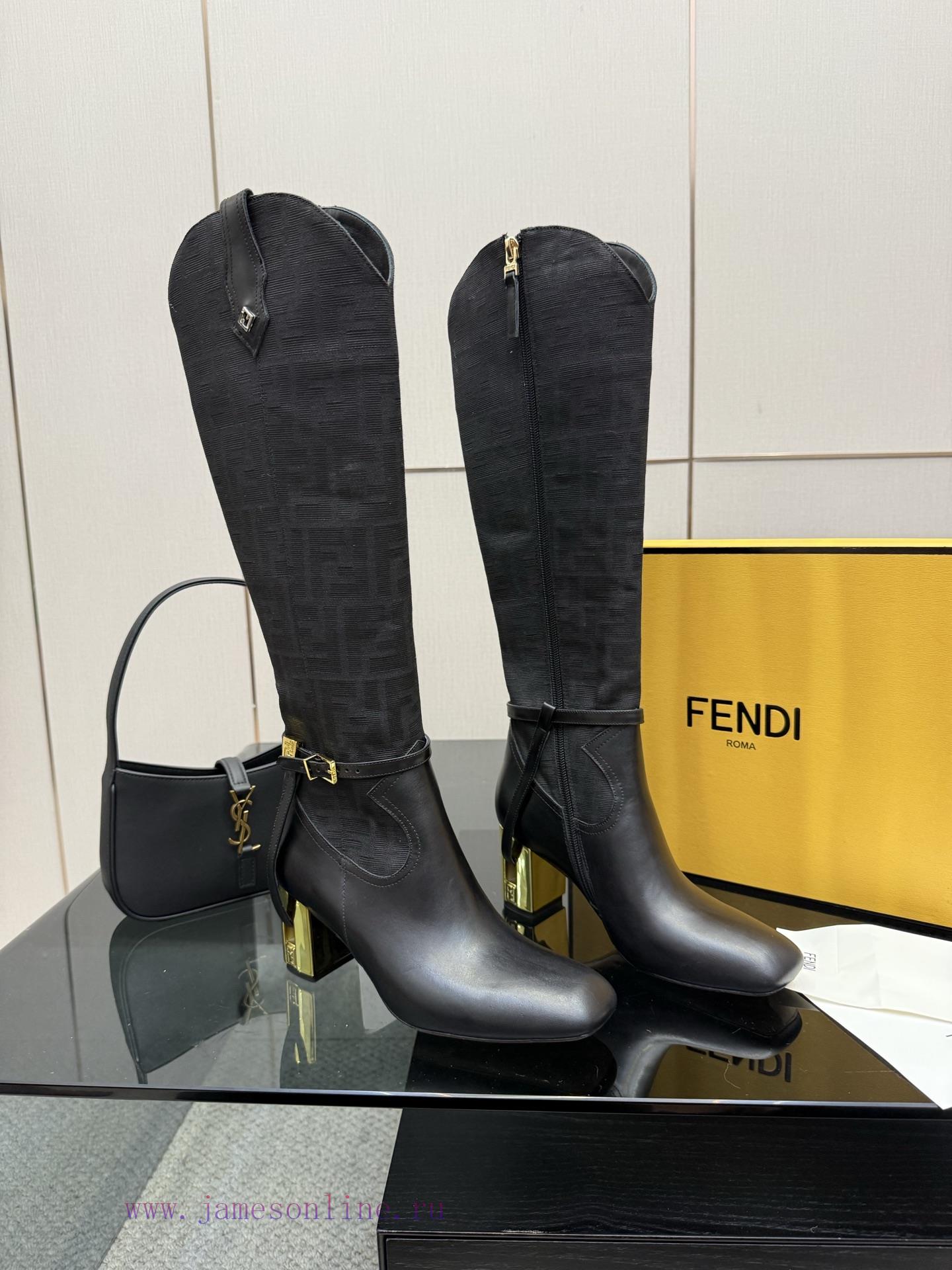 FENDI Delfina Leather High-heeled BootsRound Headed Leather Delfina Boots Featuring FF Jacquard isn6g1mw - Image 3
