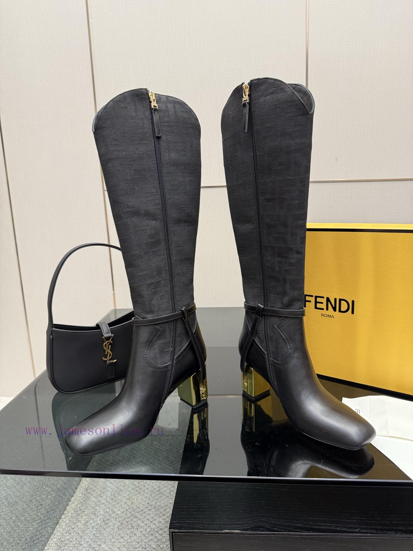 FENDI Delfina Leather High-heeled BootsRound Headed Leather Delfina Boots Featuring FF Jacquard isn6g1mw - Image 4