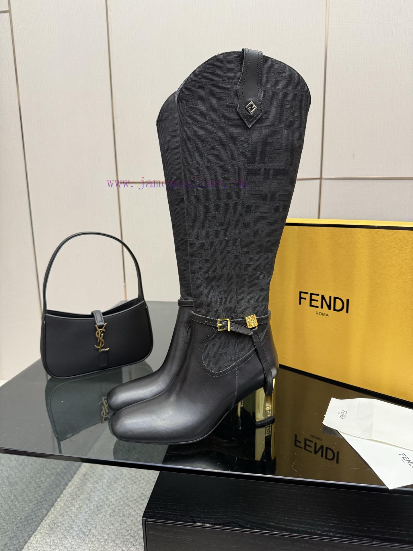 FENDI Delfina Leather High-heeled BootsRound Headed Leather Delfina Boots Featuring FF Jacquard isn6g1mw - Image 5