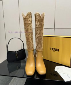 FENDI Delfina Leather High-heeled BootsRound Headed Leather Delfina Boots Featuring FF Jacquard rdjoomh6