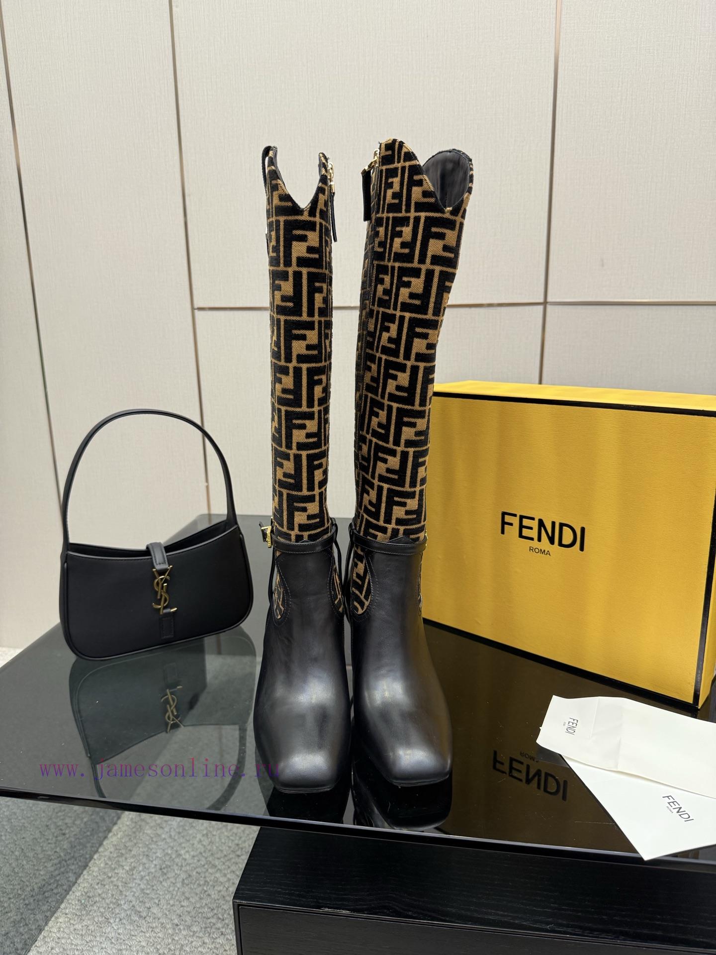 FENDI Delfina Leather High-heeled BootsRound Headed Leather Delfina Boots Featuring FF Jacquard eatjv5so