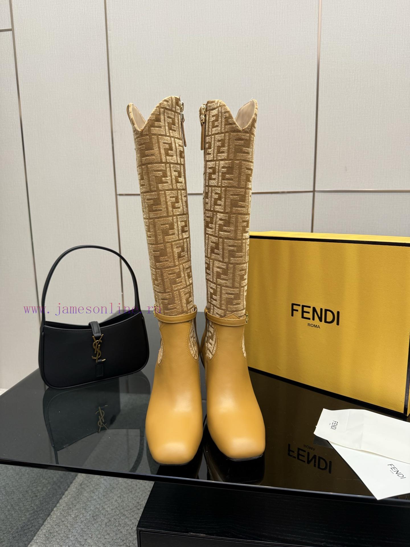 FENDI Delfina Leather High-heeled BootsRound Headed Leather Delfina Boots Featuring FF Jacquard rdjoomh6 - Image 2