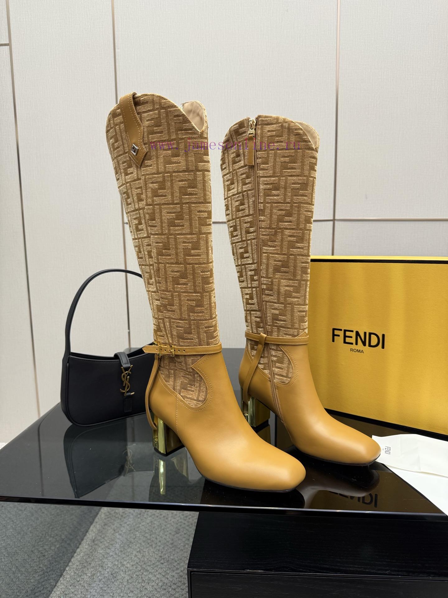 FENDI Delfina Leather High-heeled BootsRound Headed Leather Delfina Boots Featuring FF Jacquard rdjoomh6 - Image 3