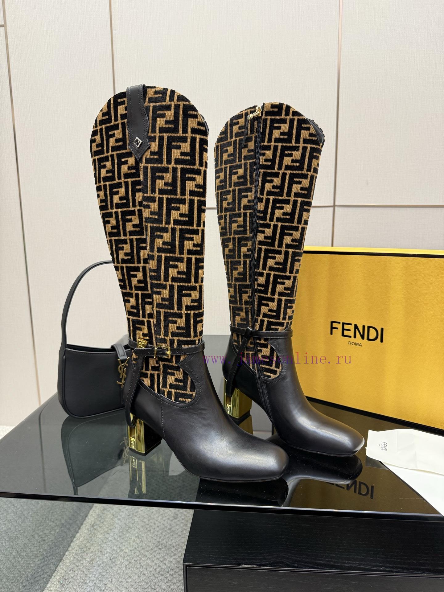 FENDI Delfina Leather High-heeled BootsRound Headed Leather Delfina Boots Featuring FF Jacquard eatjv5so - Image 3