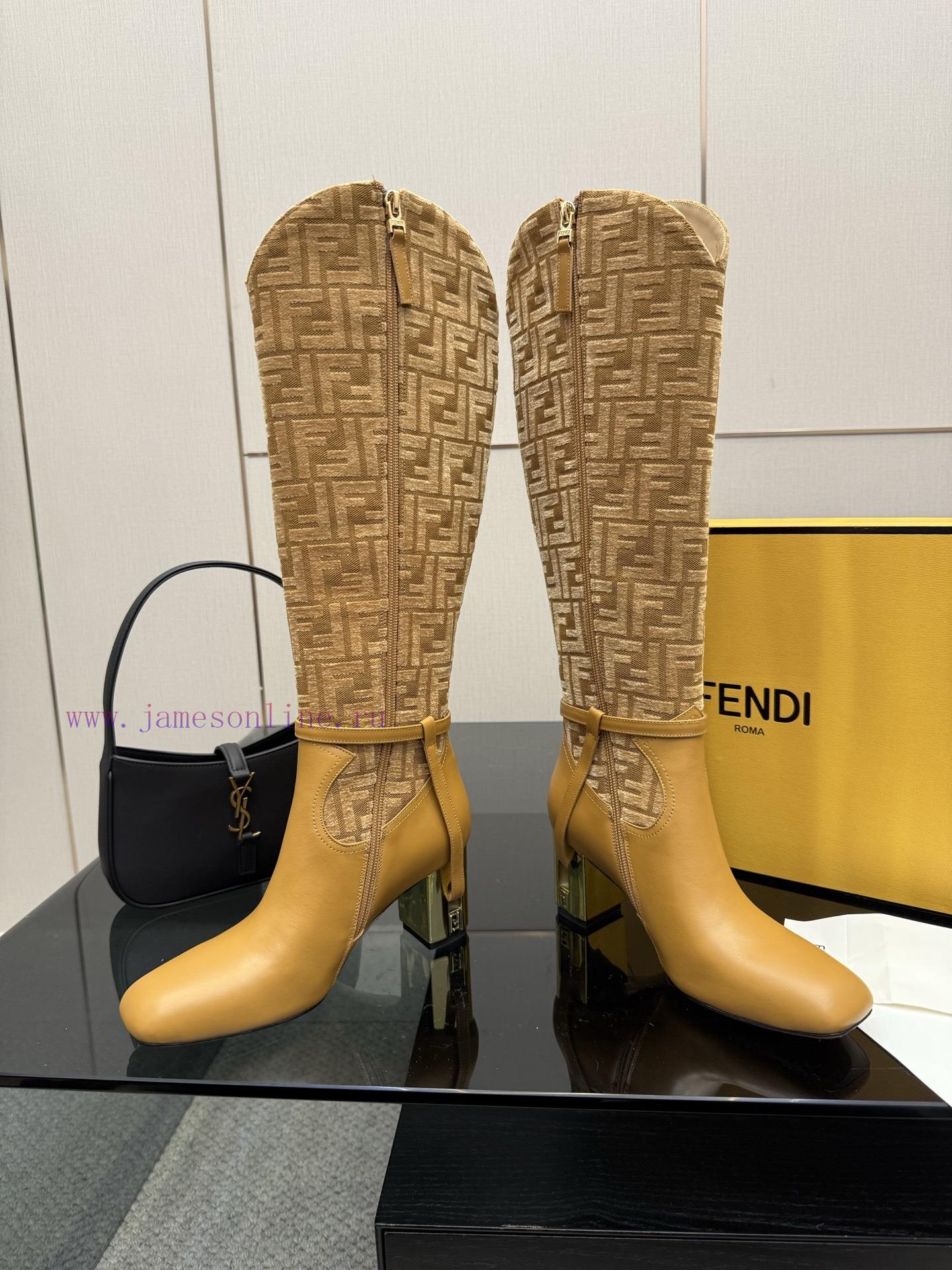 FENDI Delfina Leather High-heeled BootsRound Headed Leather Delfina Boots Featuring FF Jacquard rdjoomh6 - Image 4
