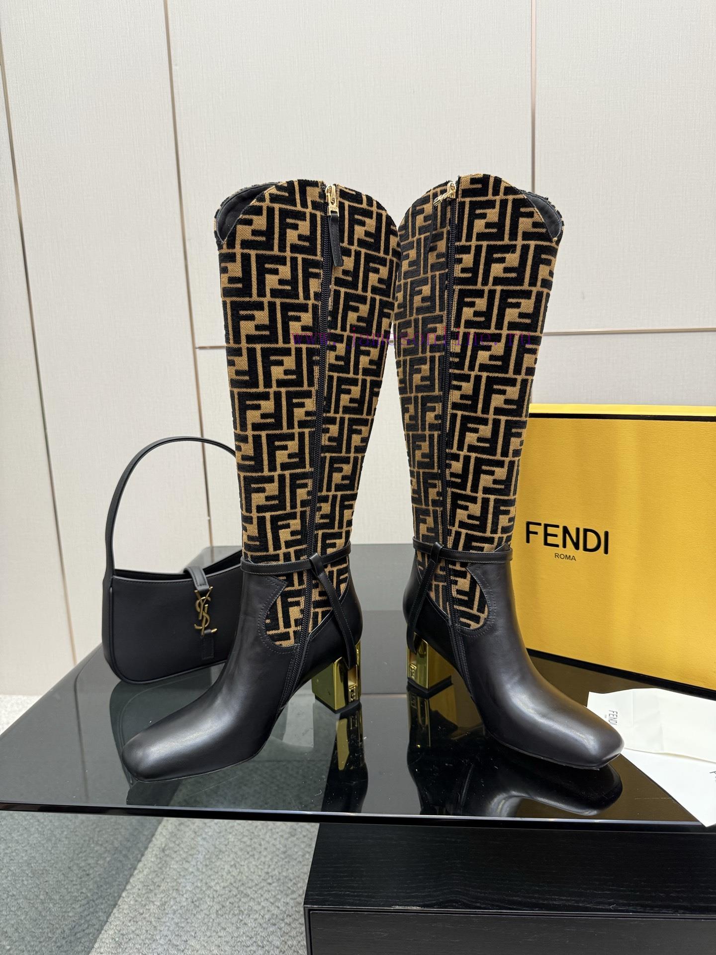 FENDI Delfina Leather High-heeled BootsRound Headed Leather Delfina Boots Featuring FF Jacquard eatjv5so - Image 4