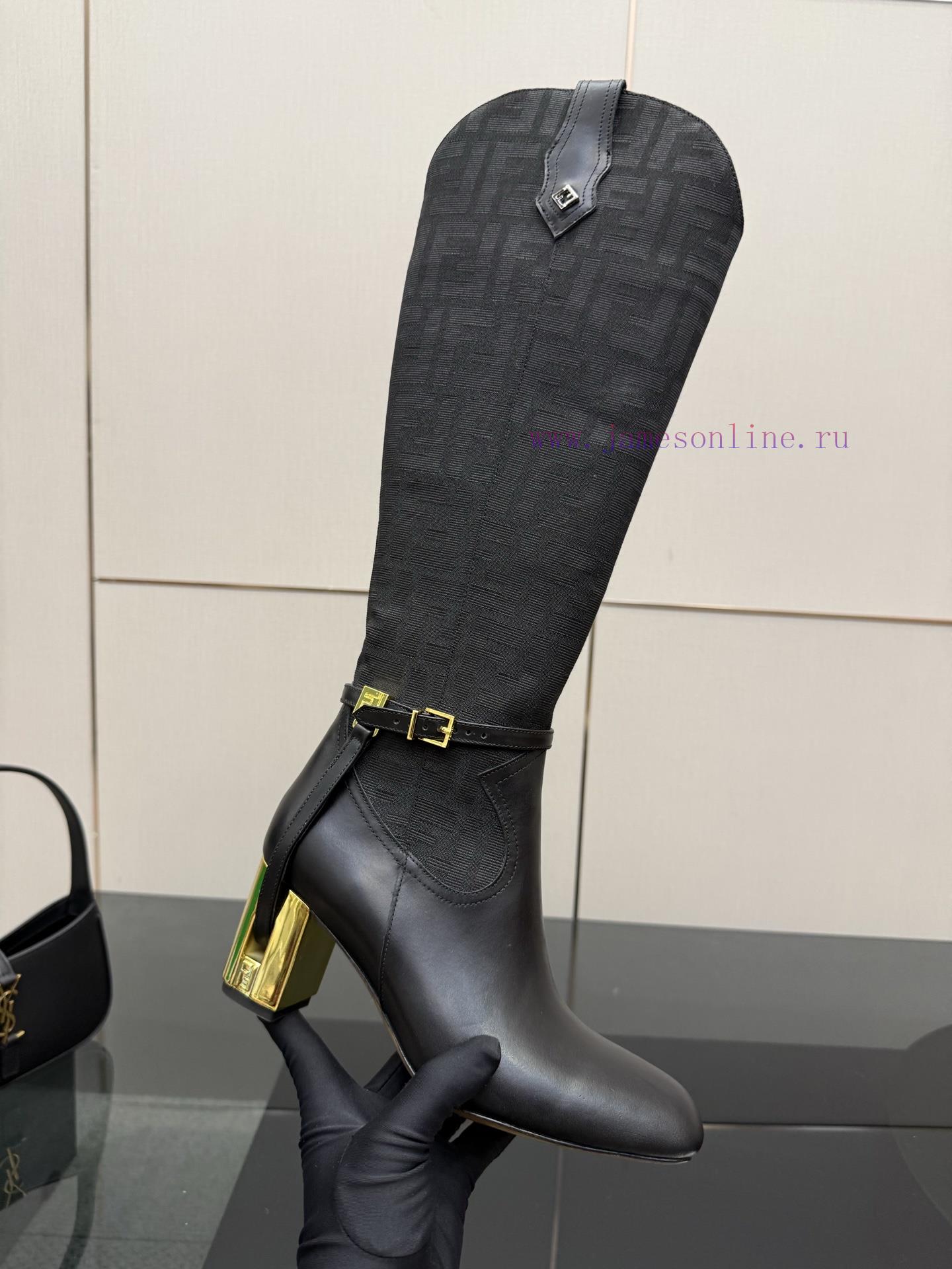 FENDI Delfina Leather High-heeled BootsRound Headed Leather Delfina Boots Featuring FF Jacquard isn6g1mw - Image 9