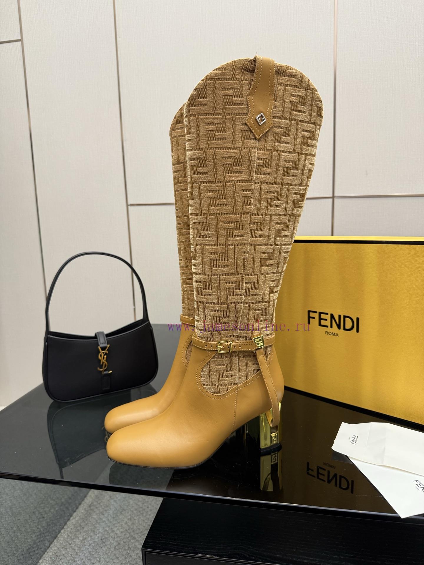 FENDI Delfina Leather High-heeled BootsRound Headed Leather Delfina Boots Featuring FF Jacquard rdjoomh6 - Image 5
