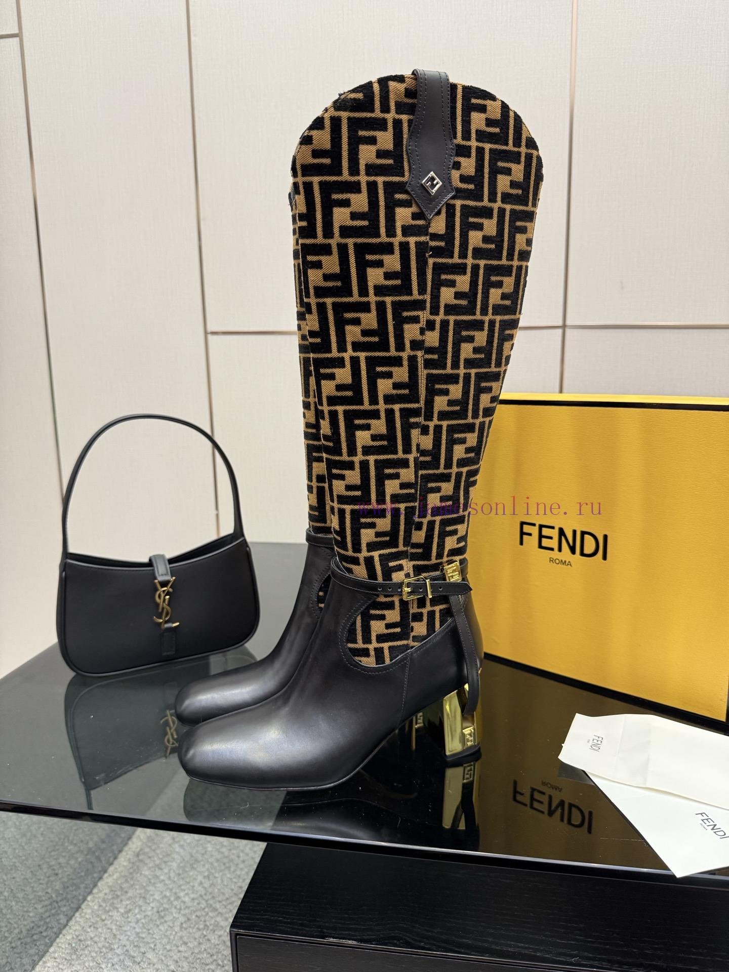 FENDI Delfina Leather High-heeled BootsRound Headed Leather Delfina Boots Featuring FF Jacquard eatjv5so - Image 5