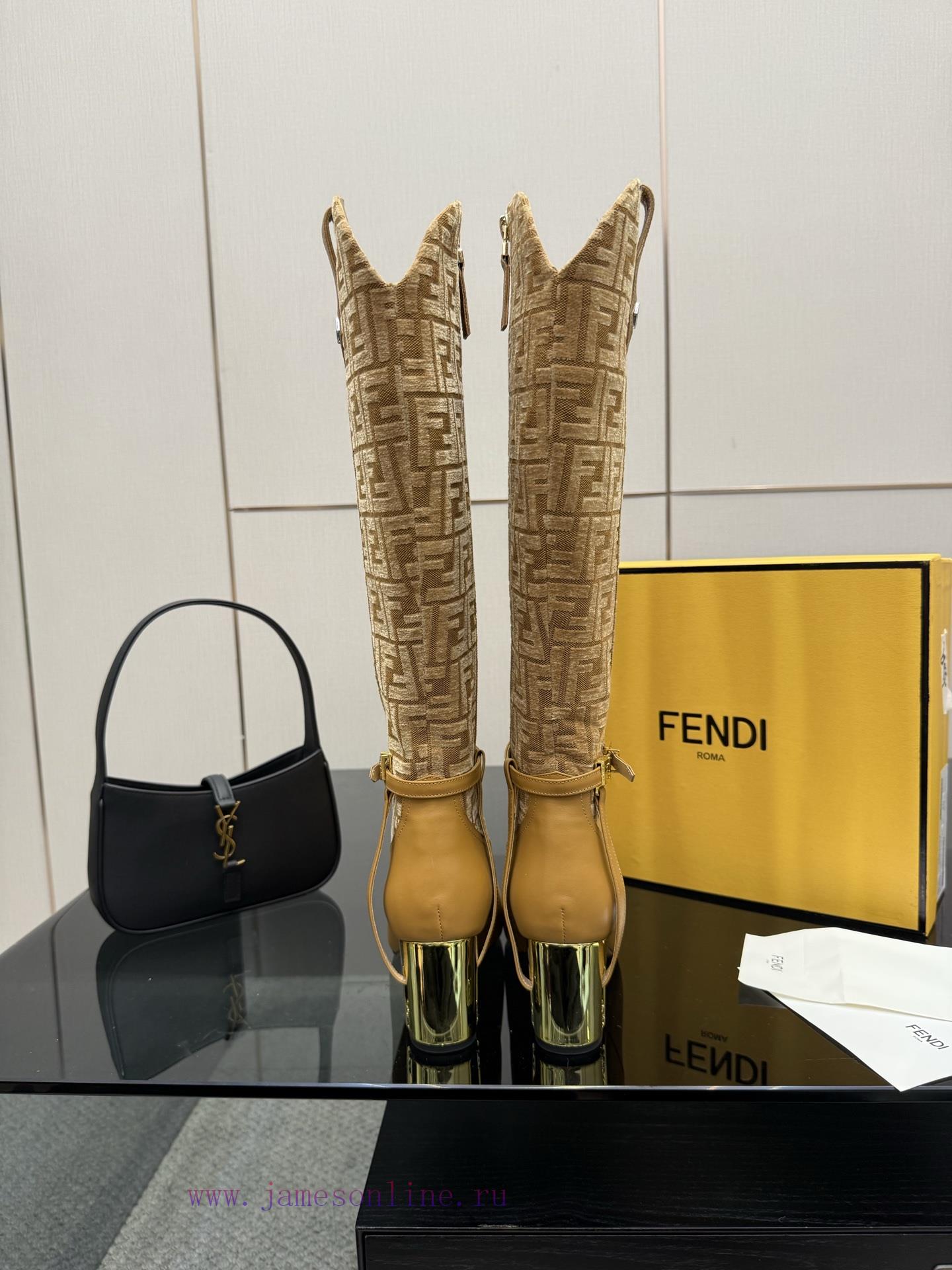 FENDI Delfina Leather High-heeled BootsRound Headed Leather Delfina Boots Featuring FF Jacquard rdjoomh6 - Image 6