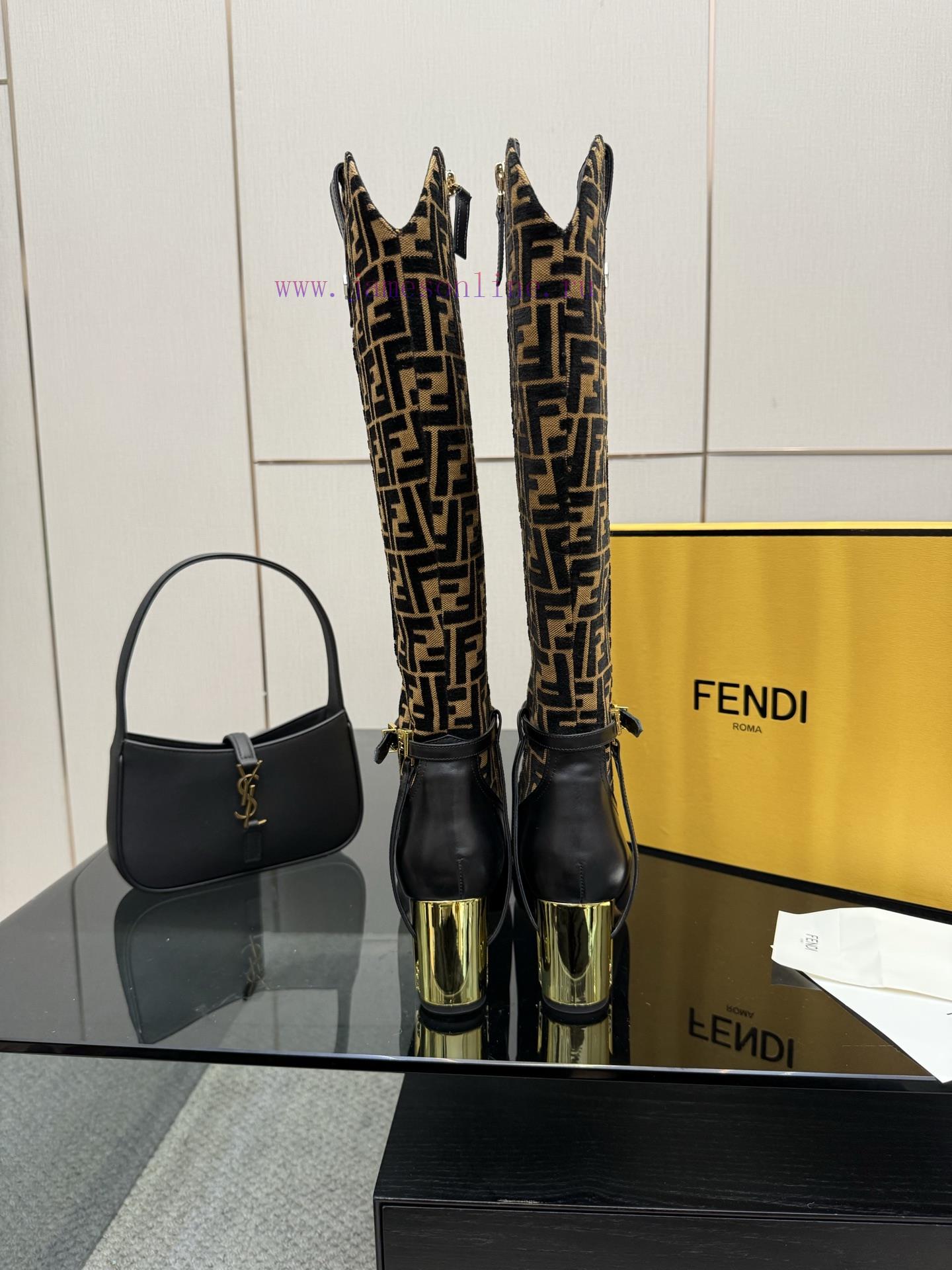 FENDI Delfina Leather High-heeled BootsRound Headed Leather Delfina Boots Featuring FF Jacquard eatjv5so - Image 6