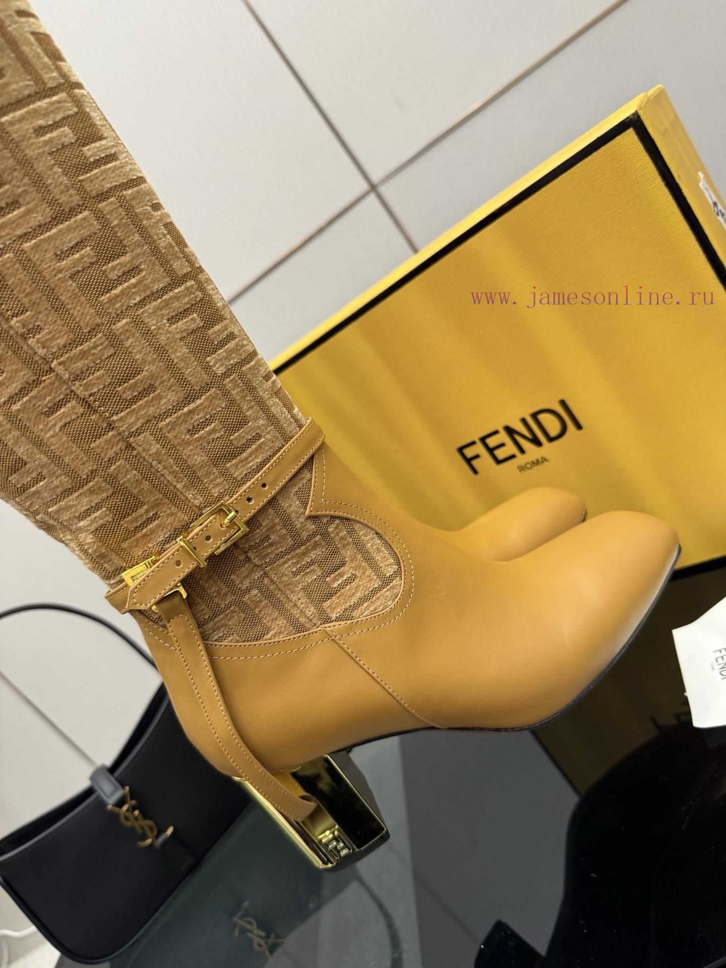 FENDI Delfina Leather High-heeled BootsRound Headed Leather Delfina Boots Featuring FF Jacquard rdjoomh6 - Image 7