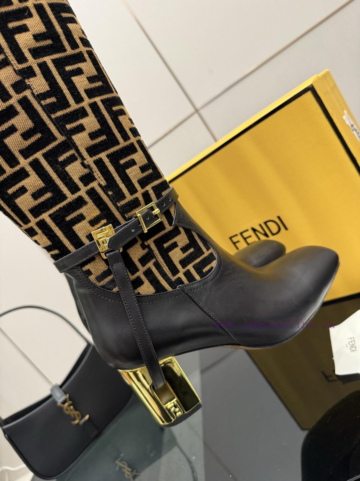FENDI Delfina Leather High-heeled BootsRound Headed Leather Delfina Boots Featuring FF Jacquard eatjv5so - Image 7