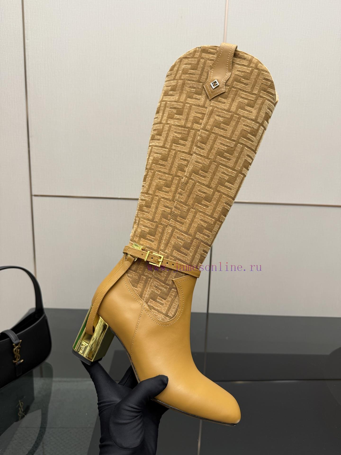 FENDI Delfina Leather High-heeled BootsRound Headed Leather Delfina Boots Featuring FF Jacquard rdjoomh6 - Image 9