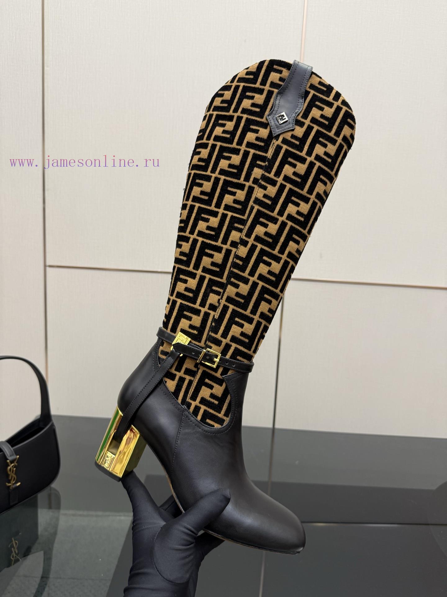 FENDI Delfina Leather High-heeled BootsRound Headed Leather Delfina Boots Featuring FF Jacquard eatjv5so - Image 9