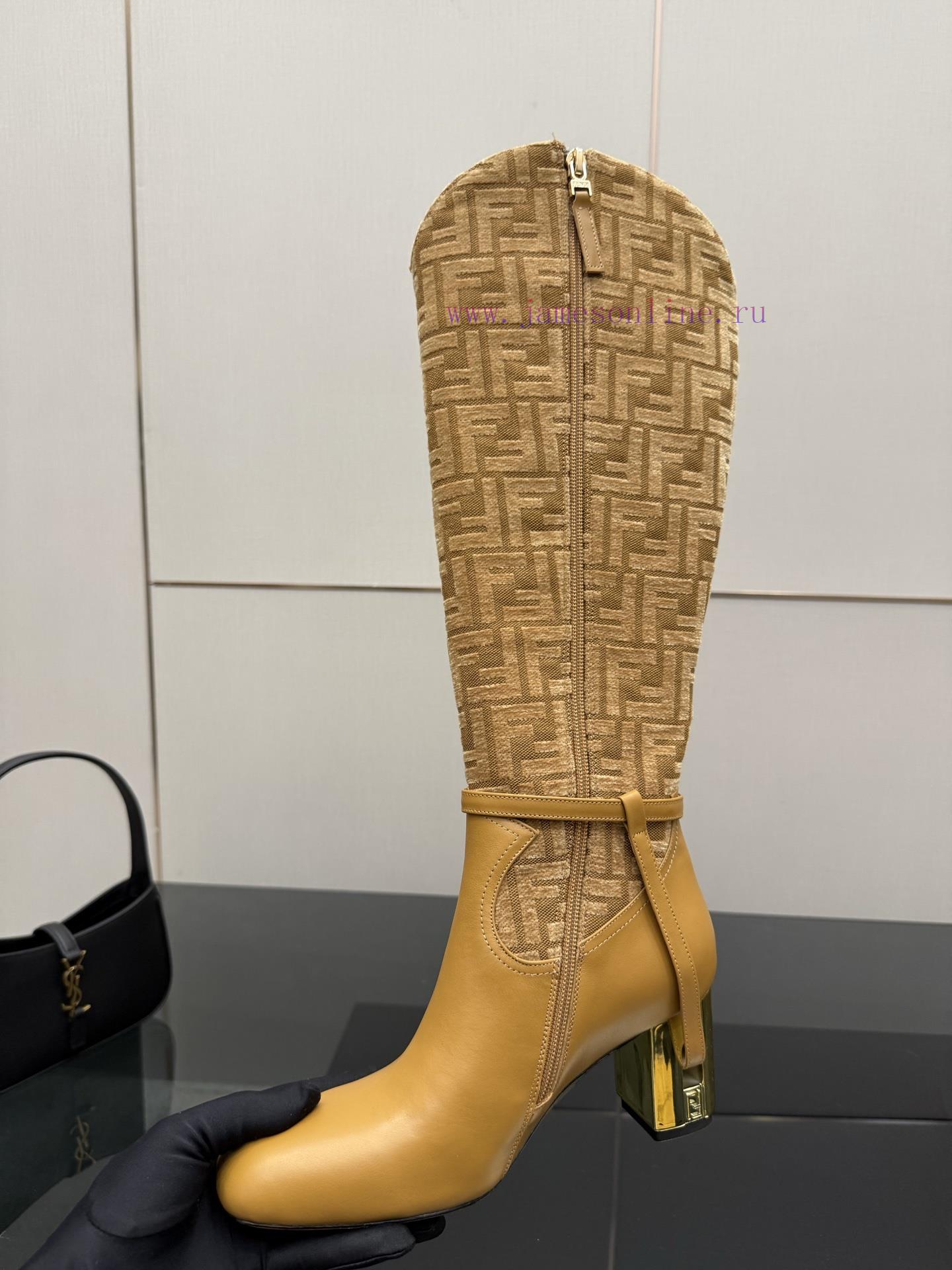 FENDI Delfina Leather High-heeled BootsRound Headed Leather Delfina Boots Featuring FF Jacquard rdjoomh6 - Image 10