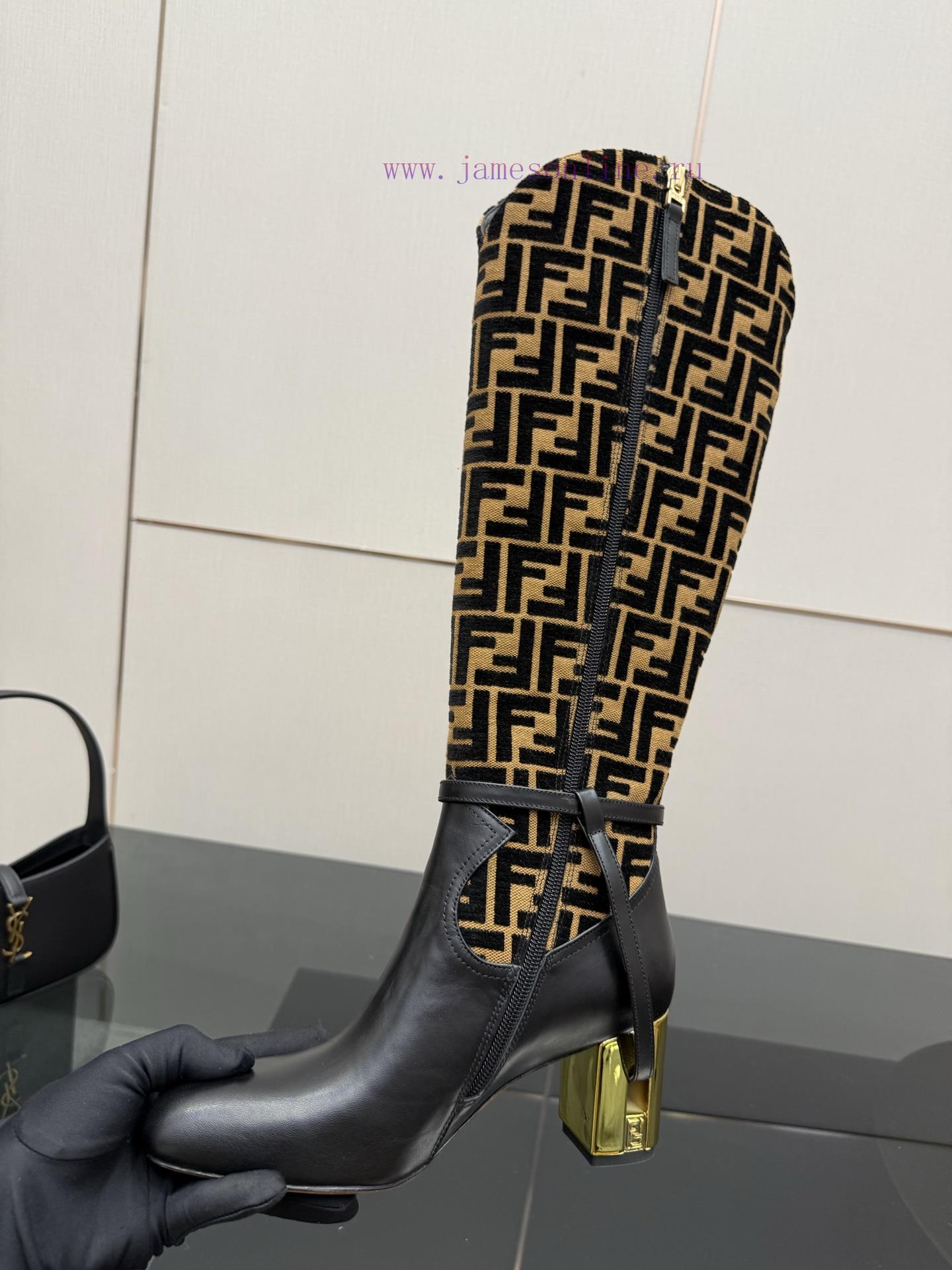 FENDI Delfina Leather High-heeled BootsRound Headed Leather Delfina Boots Featuring FF Jacquard eatjv5so - Image 10
