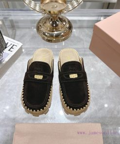 Miumi * 25ss New Baotou Muller Shoes Grass Woven Thick Soled Cool SlippersHow Can Summer Be Wit un0ezn0u