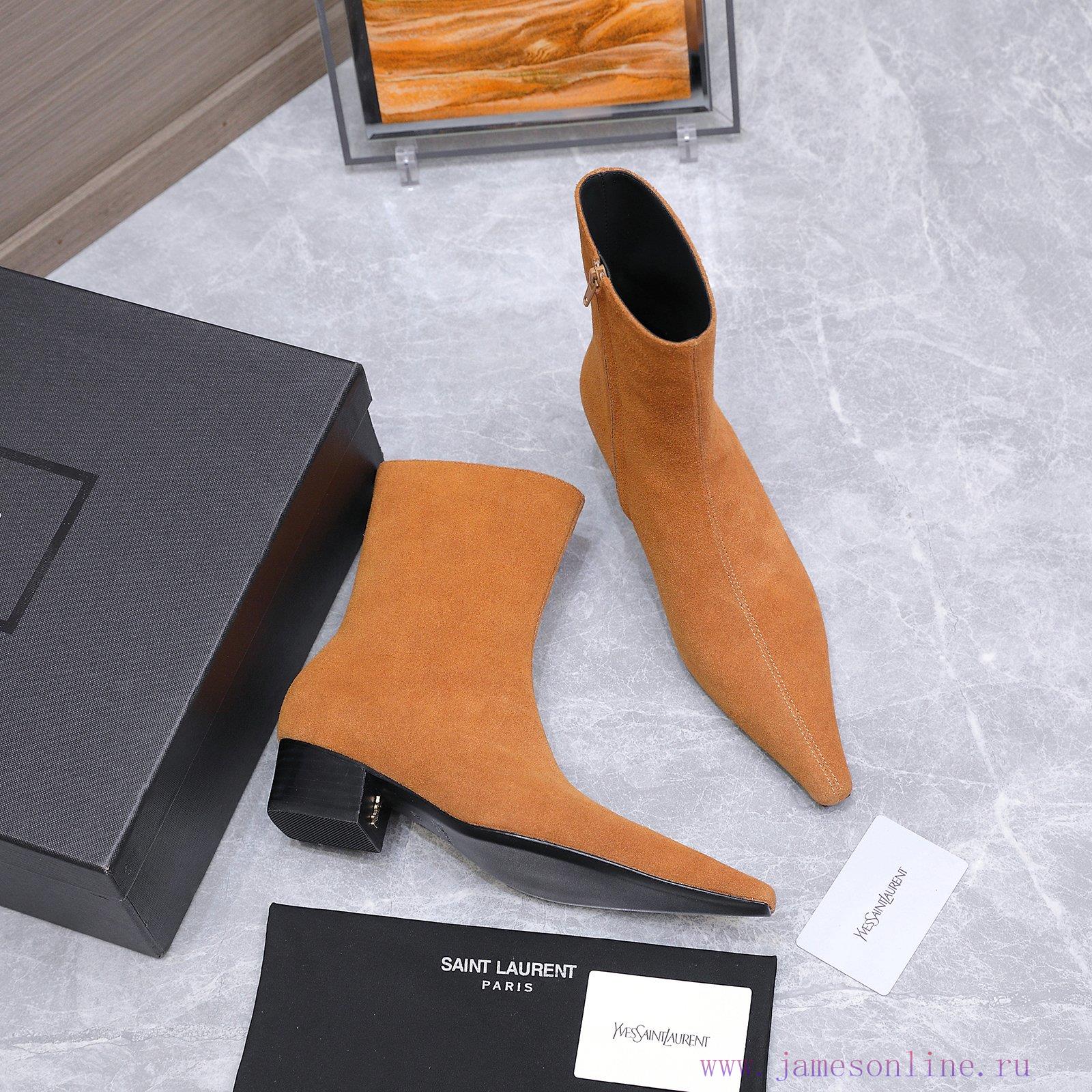 Classic Ankle Boots With Layered Leather And YSL Short Heel Commuting BootsYvette Saint Laurent exrspo0q - Image 5