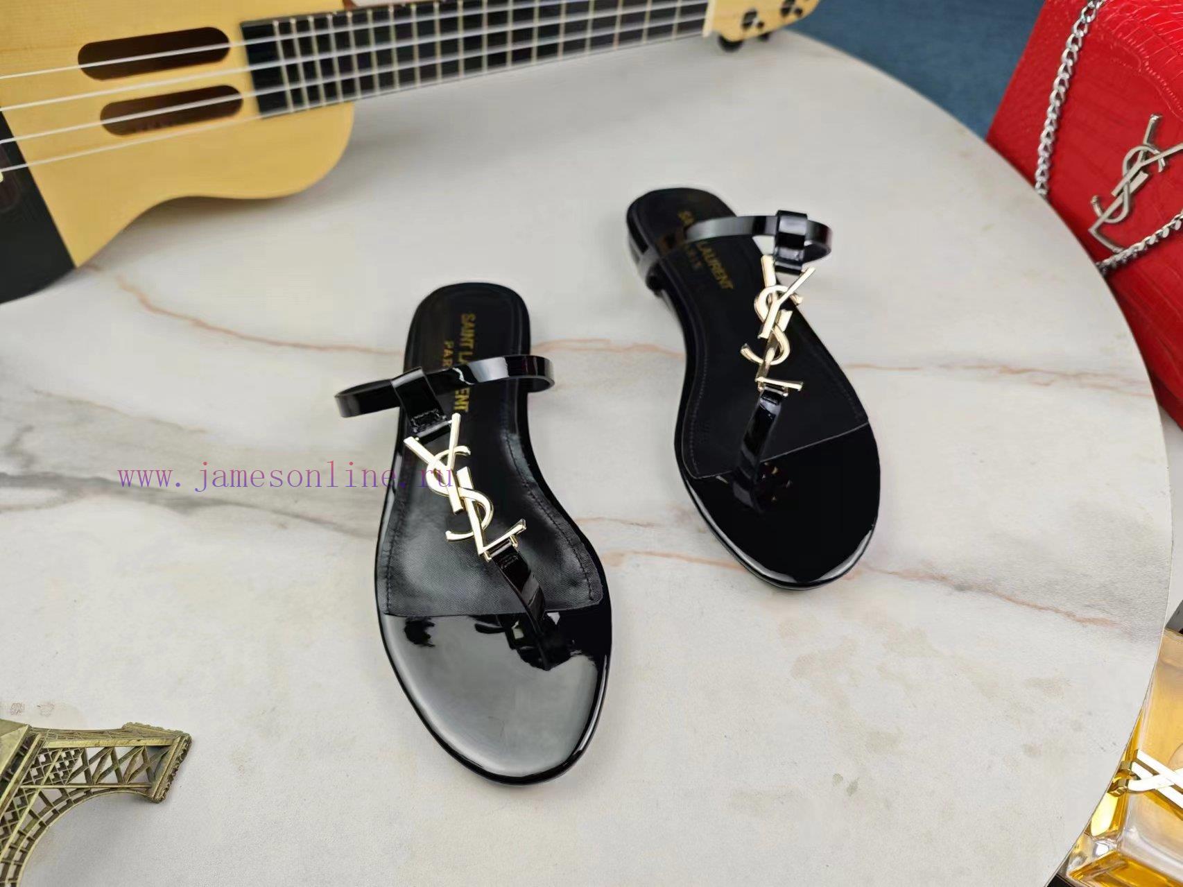 Saint Laurent Flat Clip Sandals 2024 Early Spring Synchronized YSLLogo Letter Diamond Buckle De nnr7ty43 - Image 5