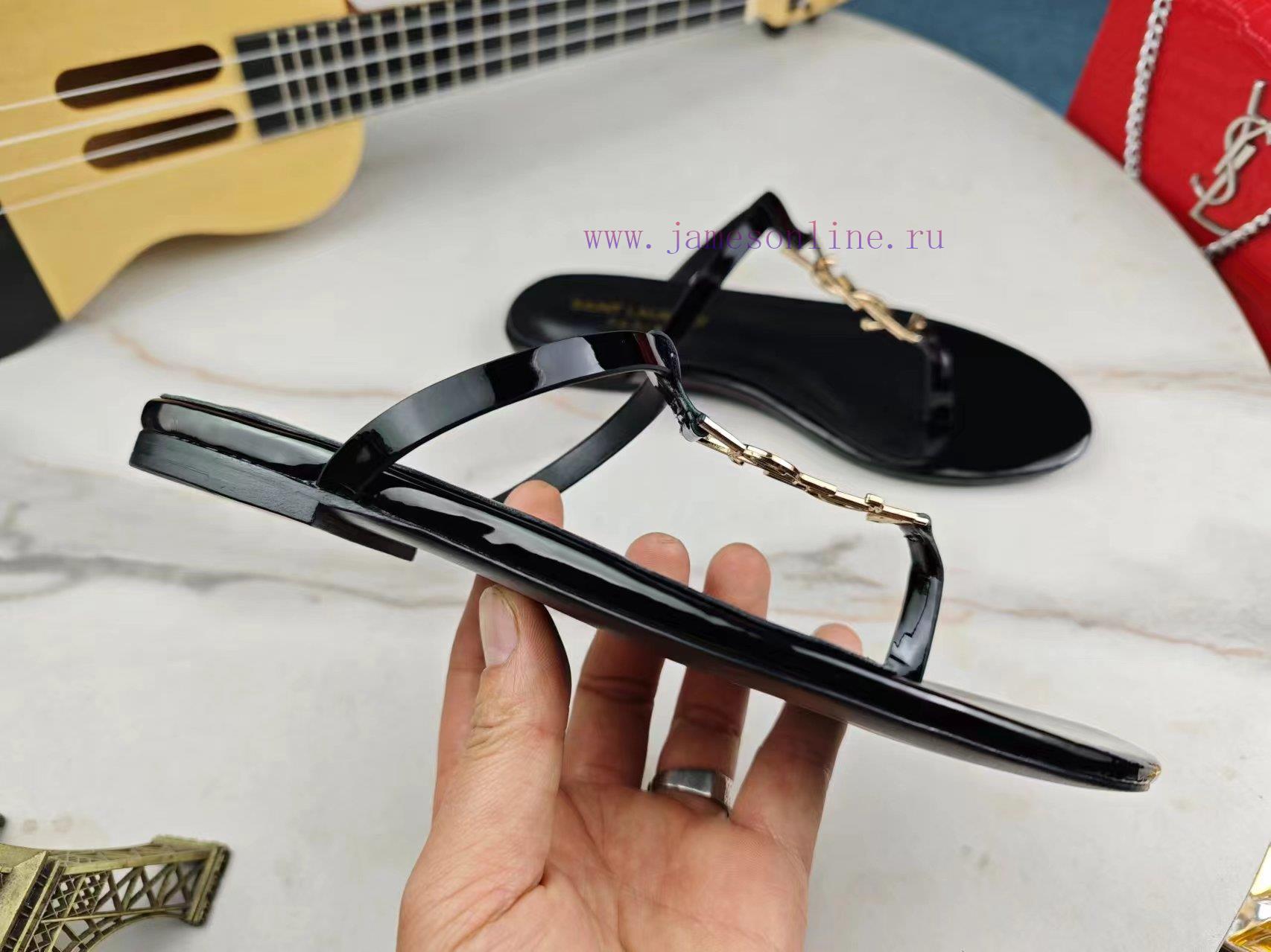 Saint Laurent Flat Clip Sandals 2024 Early Spring Synchronized YSLLogo Letter Diamond Buckle De nnr7ty43 - Image 8