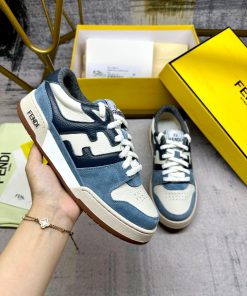 FENDI MatcHermes With Sneakers Light Blue Suede Material With Blue And White Cowhide Fabric Wom 7np0r1hb
