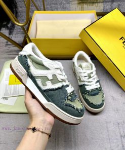 FENDI MatcHermes With Sneakers Light Green And Dark Green Denim Paired With White Denim Handmad zblusapm
