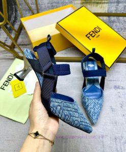 FENDI Colibri Barefoot Sandals With Elastic Ribbon Wrapping The Feet Antique Blue Denim Materia d9jp6lry