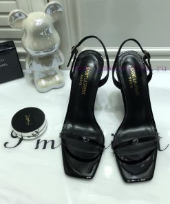 Saint Laurent 2024 New Sandals With YSL Letter Logo Heel And Square Toe Slim Ankle Strap To Elo 10f94lfv