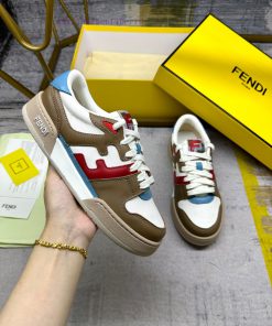 FENDI MatcHermes Sneakers With White Canvas Material Embellished With Hazelnut Red And Light Bl 076rwvq4