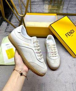 FENDI Flight Lace Up Sports Shoes Made Of Off White Cowhide Fabric Featuring Different Types Of drcl8g43