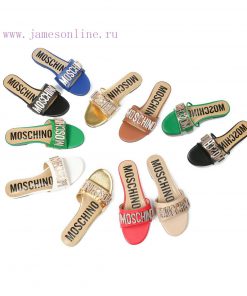 2-36B Moschino 2023 New Diamond Buckle Flat Bottomed Mop Made Of Cowhide Fabric Colors Blue Bro xaiclqar
