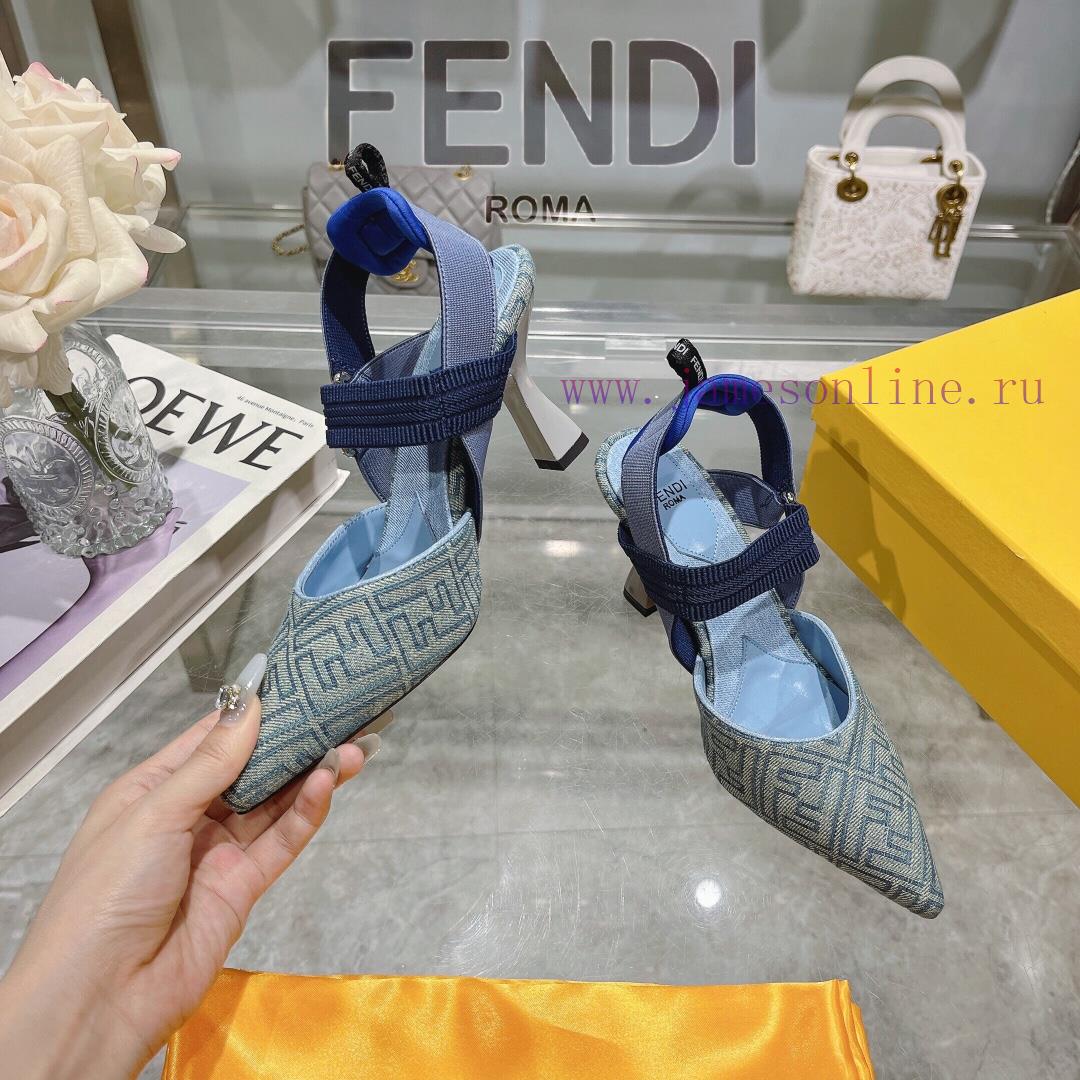 ②⓪②④ 𝙁𝙀𝙉𝘿𝙄 ️ Colibr ì Series FF Cowboy Blue Dew Heels/Flat Shoesrubber SoleGenuine Leather Bas vjyx1372 - Image 4