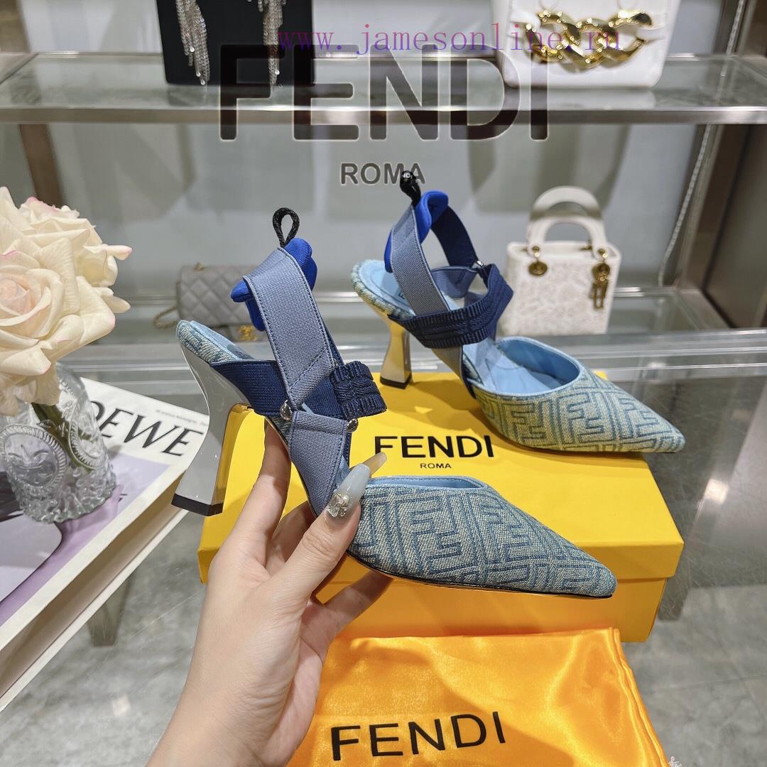 ②⓪②④ 𝙁𝙀𝙉𝘿𝙄 ️ Colibr ì Series FF Cowboy Blue Dew Heels/Flat Shoesrubber SoleGenuine Leather Bas vjyx1372 - Image 5