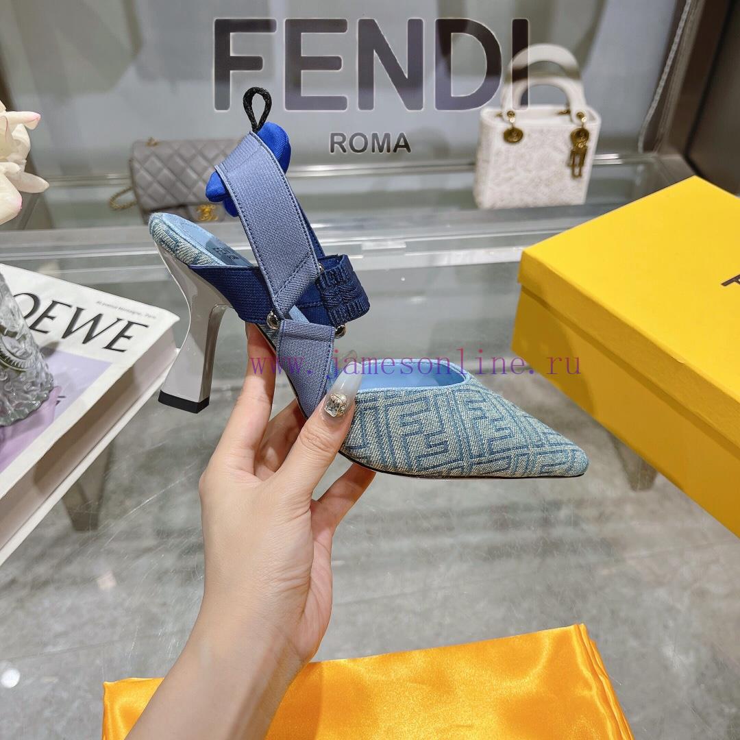 ②⓪②④ 𝙁𝙀𝙉𝘿𝙄 ️ Colibr ì Series FF Cowboy Blue Dew Heels/Flat Shoesrubber SoleGenuine Leather Bas vjyx1372 - Image 6