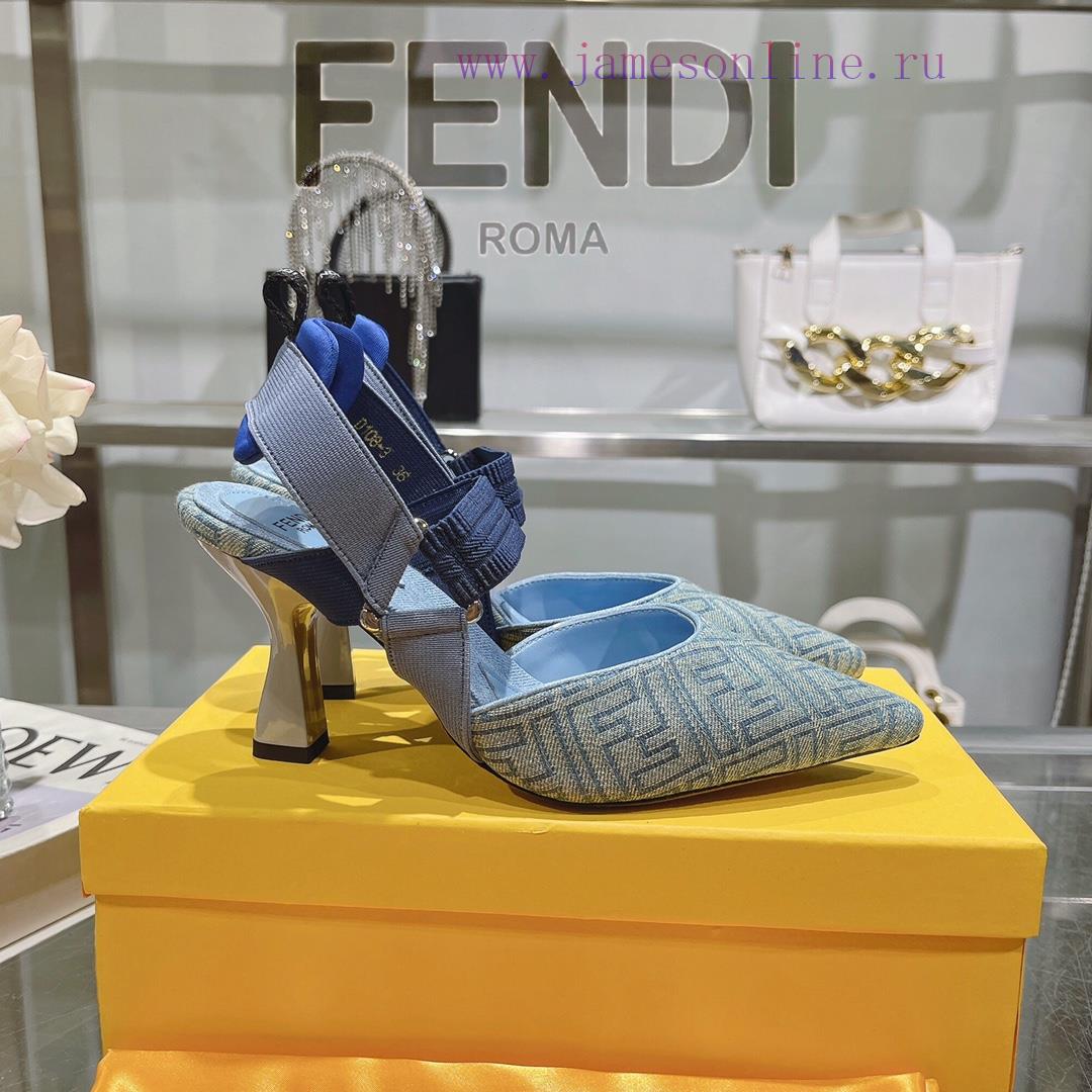 ②⓪②④ 𝙁𝙀𝙉𝘿𝙄 ️ Colibr ì Series FF Cowboy Blue Dew Heels/Flat Shoesrubber SoleGenuine Leather Bas vjyx1372 - Image 7