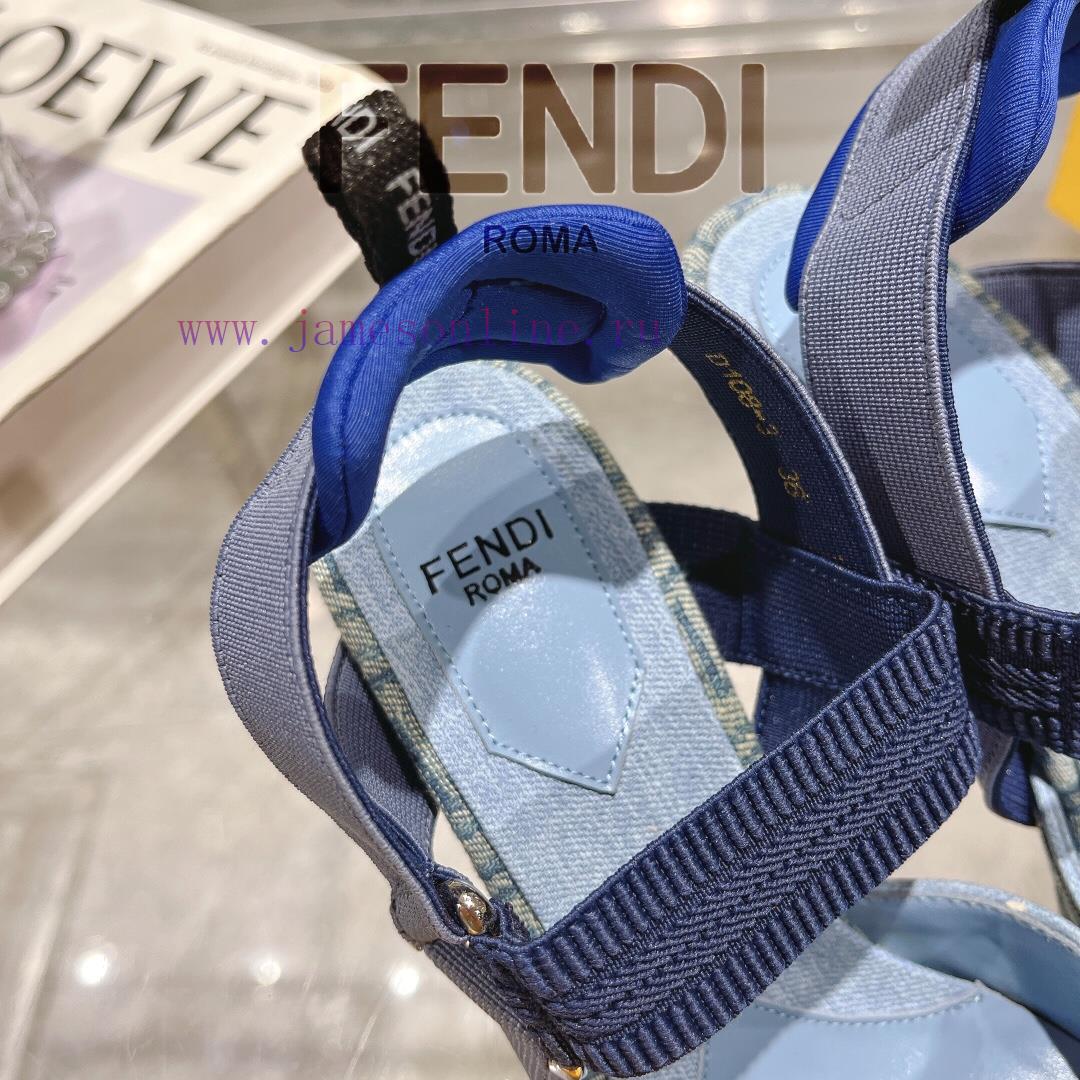 ②⓪②④ 𝙁𝙀𝙉𝘿𝙄 ️ Colibr ì Series FF Cowboy Blue Dew Heels/Flat Shoesrubber SoleGenuine Leather Bas vjyx1372 - Image 8